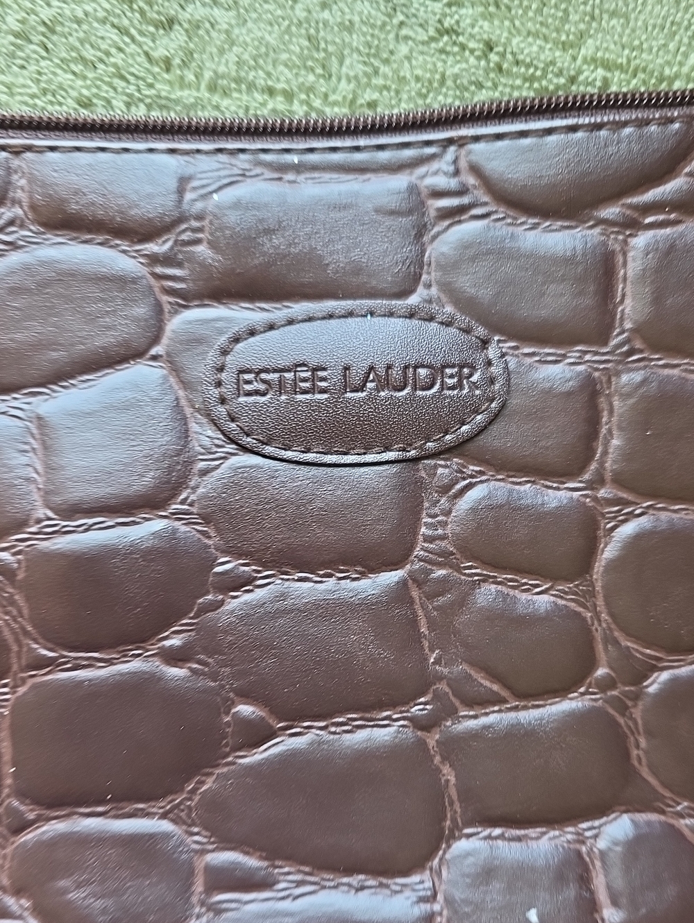 Estee Lauder Chocolate Brown Croc-Embossed Cosmetic Case